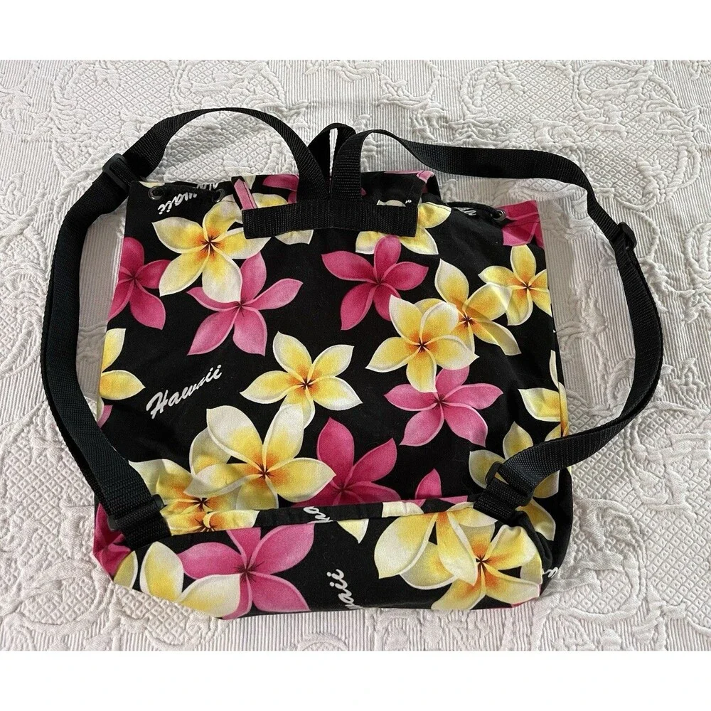 Vtg Island Aloha Wear Plumeria Floral Backpack Made in Hawaii Colorful